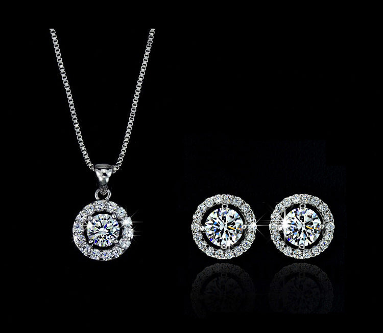 Women's Crystal Jewellery Set with Earrings and Necklace, Silver or Gold