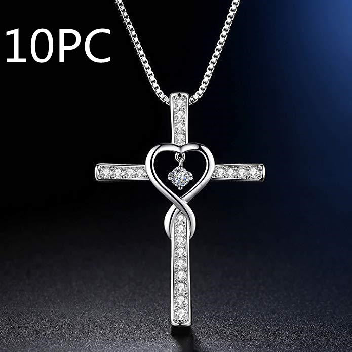 Birthstone Crystal Cross and Heart Pendant Necklace, Gold-Plated