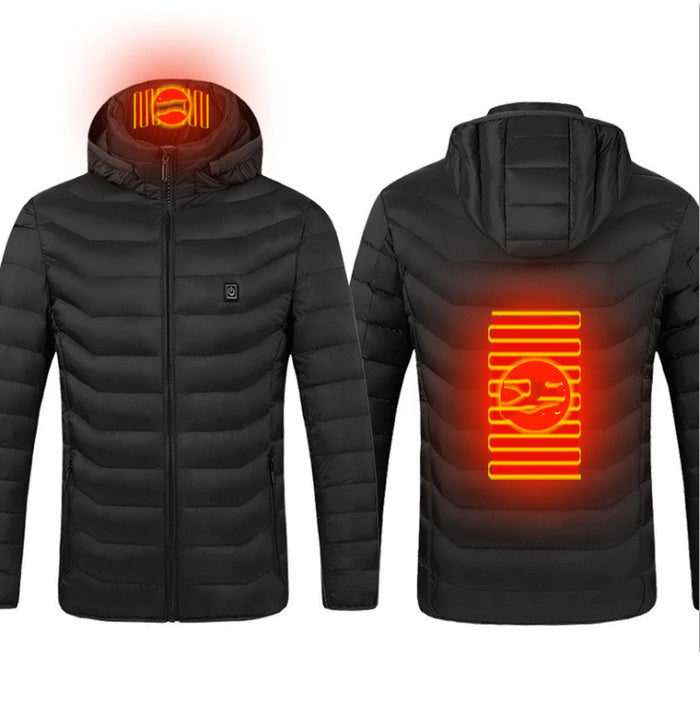 Veste chauffante USB avec capuche amovible, manteau d’hiver zippé