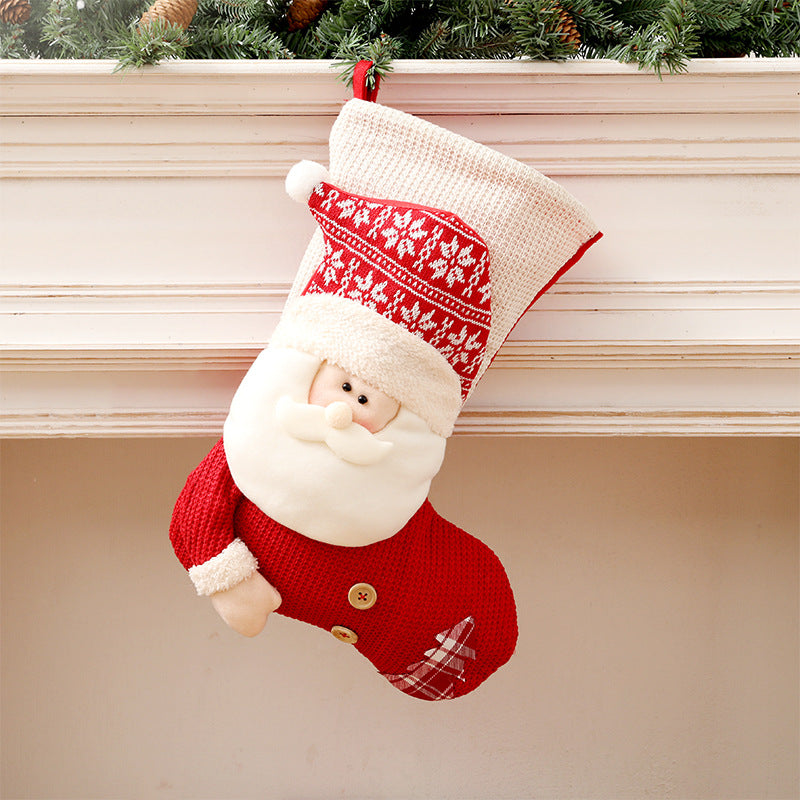 Large Red and White Knitted Christmas Stocking for Fireplaces