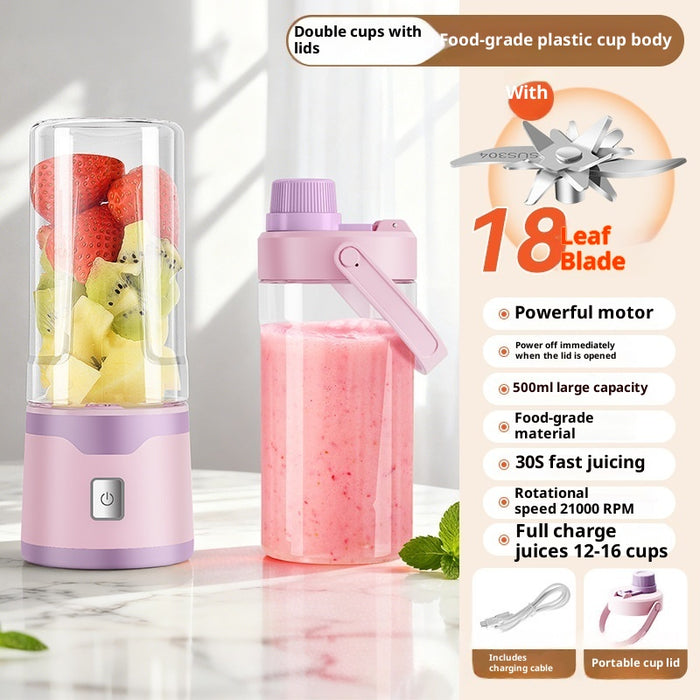 Oppladbar USB-blenderkopp med to kopper og kapasitet på 500ml