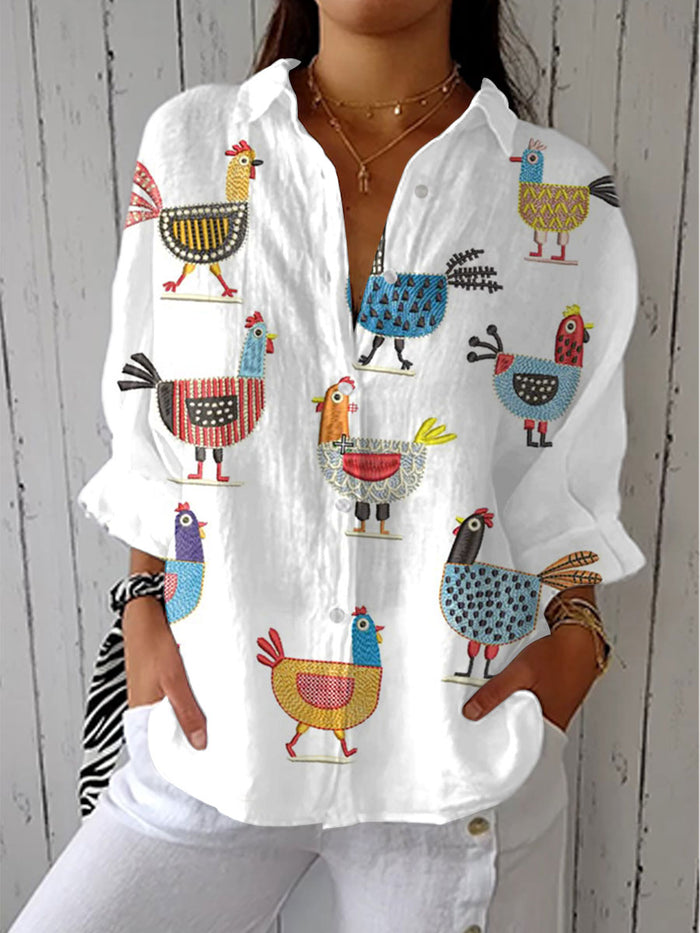 Paloma | Blusa clásica con diseño de gallinas