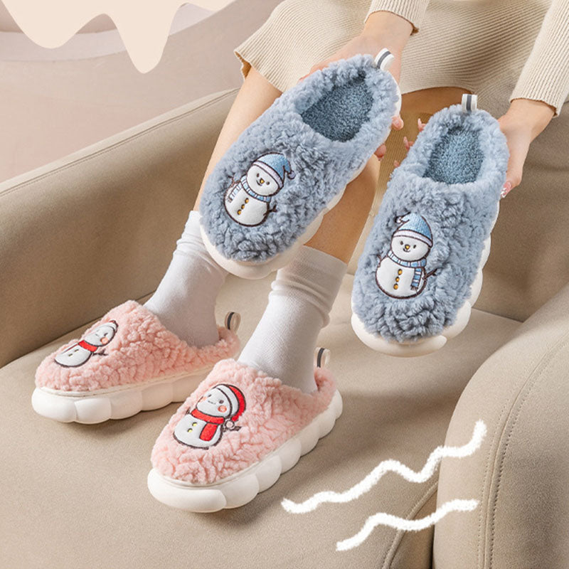 Cute Snowman Plush Slippers with Thick Anti-Slip Sole
