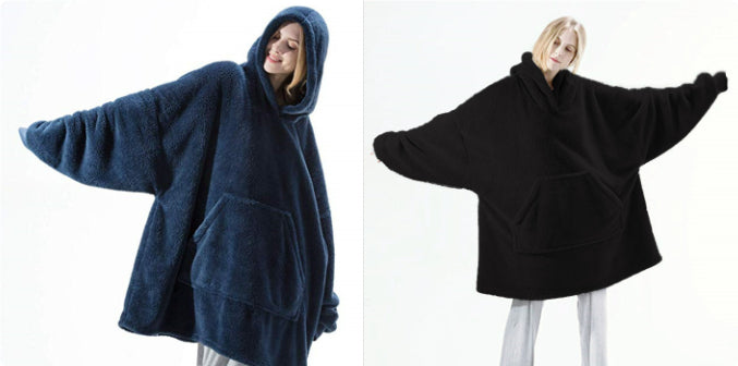 Oversized Fleece Hoodie With Big Pocket, Thick Double-Sided