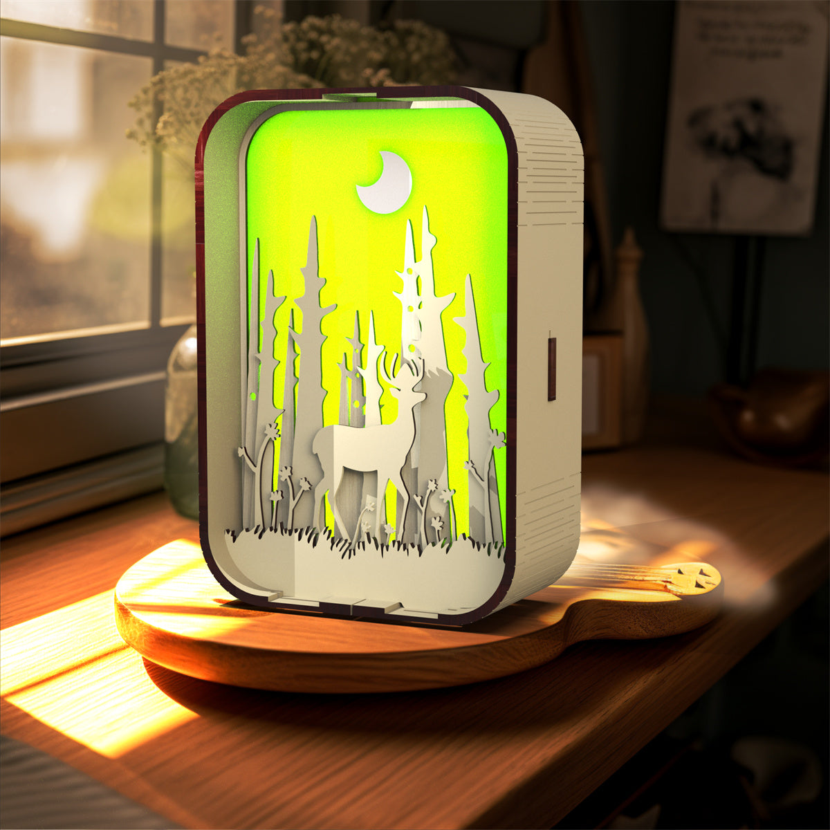 Woodcarving Bedside Night Light, Minimalist Creative Desktop Decoration