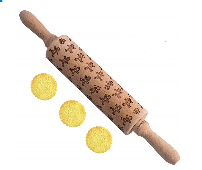 Wooden Christmas Embossing Rolling Pin for Cookies and Dough