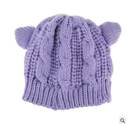 Handmade 3D Knitted Cat Ear Beanie Hat for Winter in Eight Colours