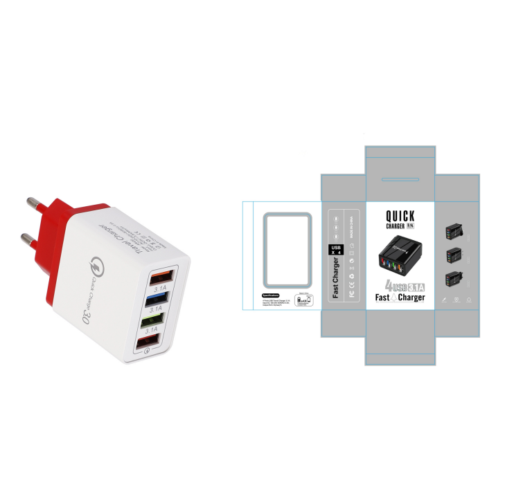 Quick Charge 3.0 USB Wall Charger with 4 Ports for Phones and Tablets