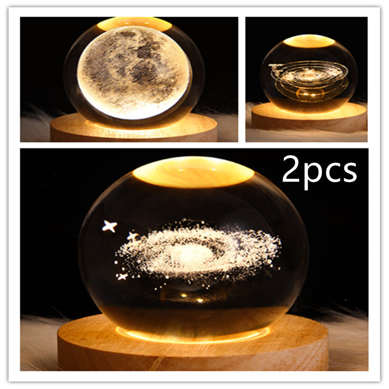 LED Galaxy Crystal Ball Night Light With Solid Wood Base