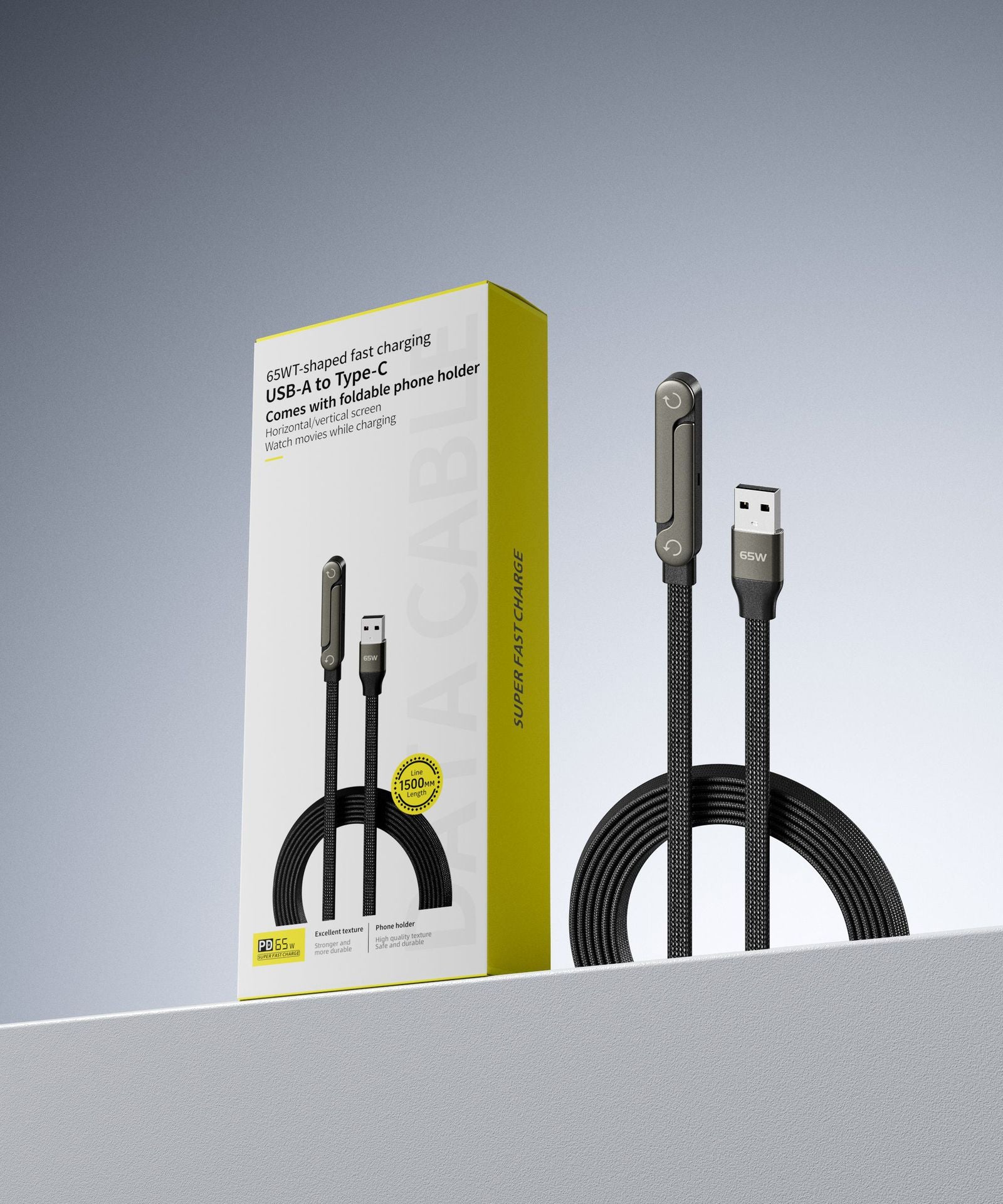 Foldable 2-in-1 Fast Charging Cable With Phone Stand Holder