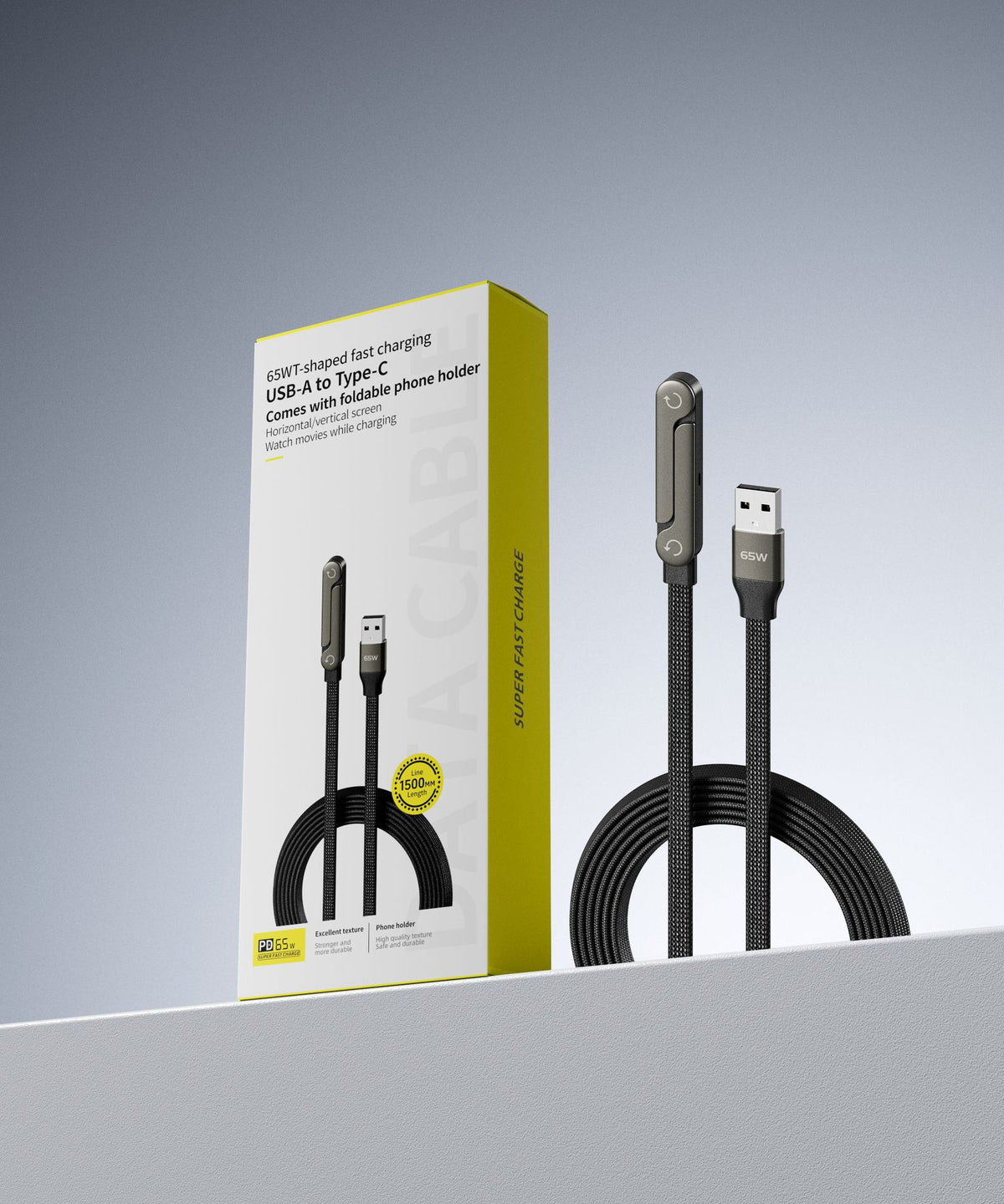 Foldable 2-in-1 Fast Charging Cable With Phone Stand Holder