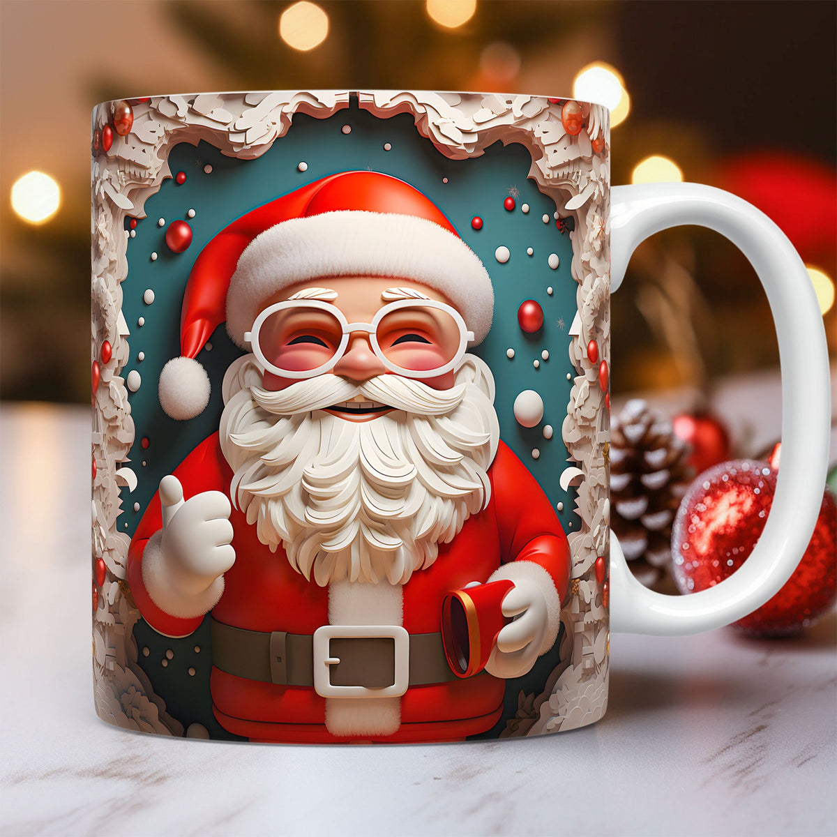 3D Christmas Ceramic Mug with Santa Snowman Space Design