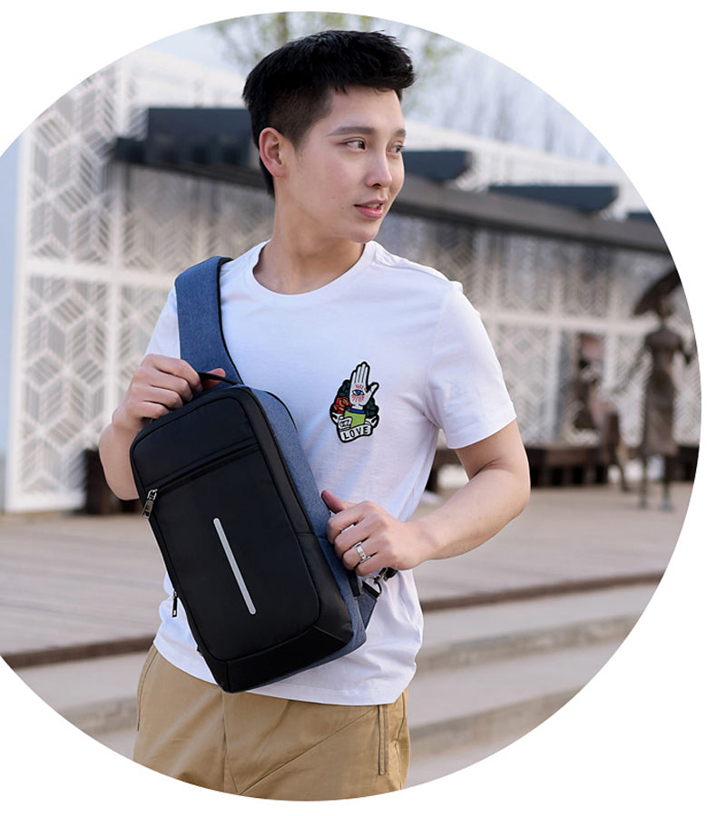 Anti-Theft USB Charging Chest Bag for Men, Polyester Crossbody Sling