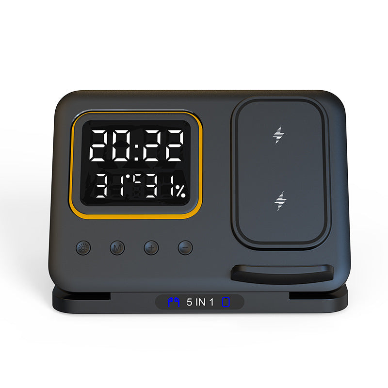 5 In 1 Wireless Charger Stand With LED Alarm Clock And Display