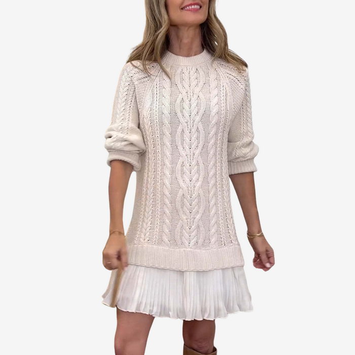 Vestido de punto trenzado para mujer con bajo plisado
