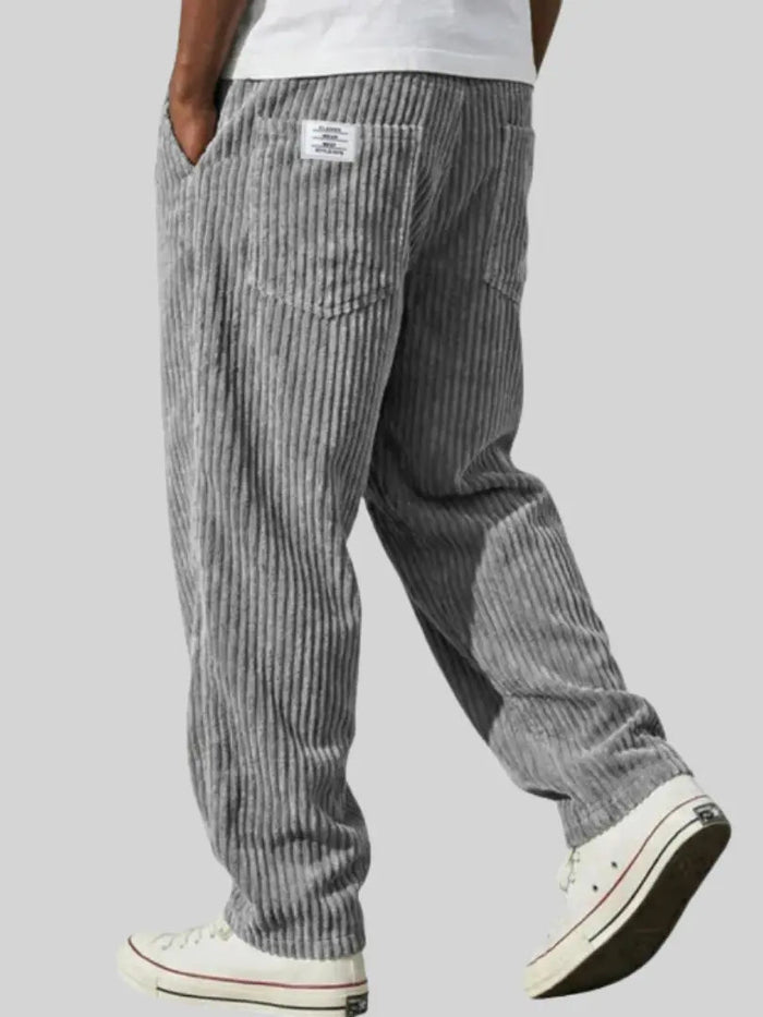 Pantalones acanalados de pierna recta para hombre con cintura elástica