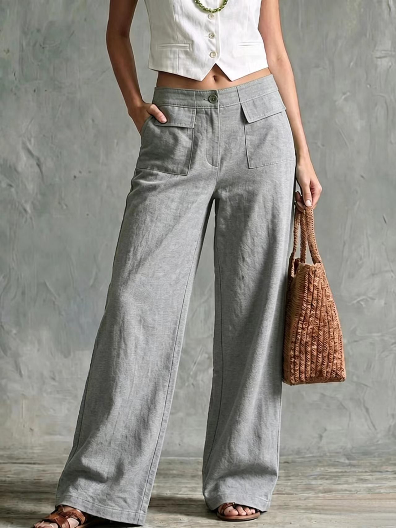 Women's Loose Fit Elastic Waist Trousers in Solid Colours
