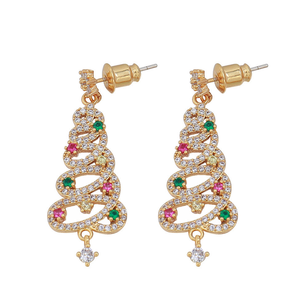 Full Inlaid Colourful Zircon Christmas Tree Tassel Earrings