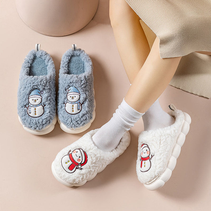 Cute Snowman Plush Slippers with Thick Anti-Slip Sole