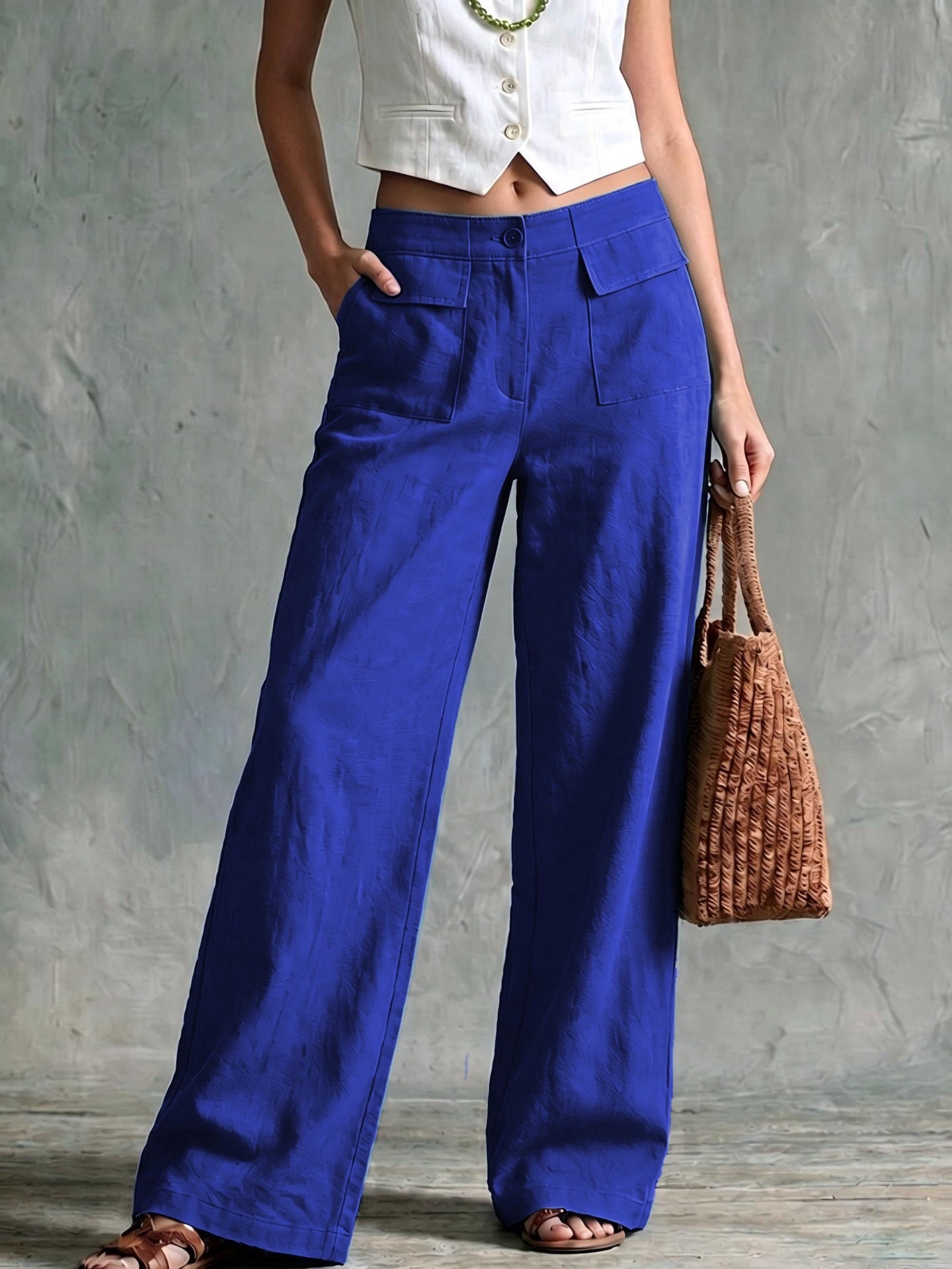 Women's Loose Fit Elastic Waist Trousers in Solid Colours