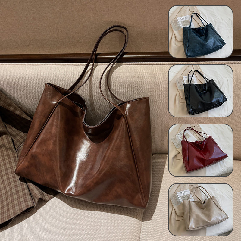 Large Capacity Women's Leather Handbag, Japanese Korean Style Tote
