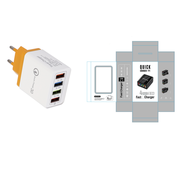 Quick Charge 3.0 USB Wall Charger with 4 Ports for Phones and Tablets