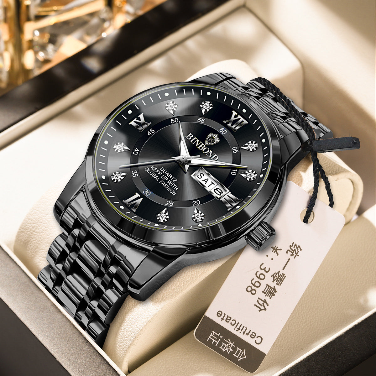 Light-Luxury Business Quartz Watch For Men In Steel And Gold