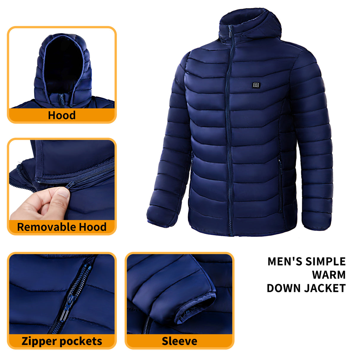 Men's Heated Puffer Jacket With 9 Heat Zones And Hood