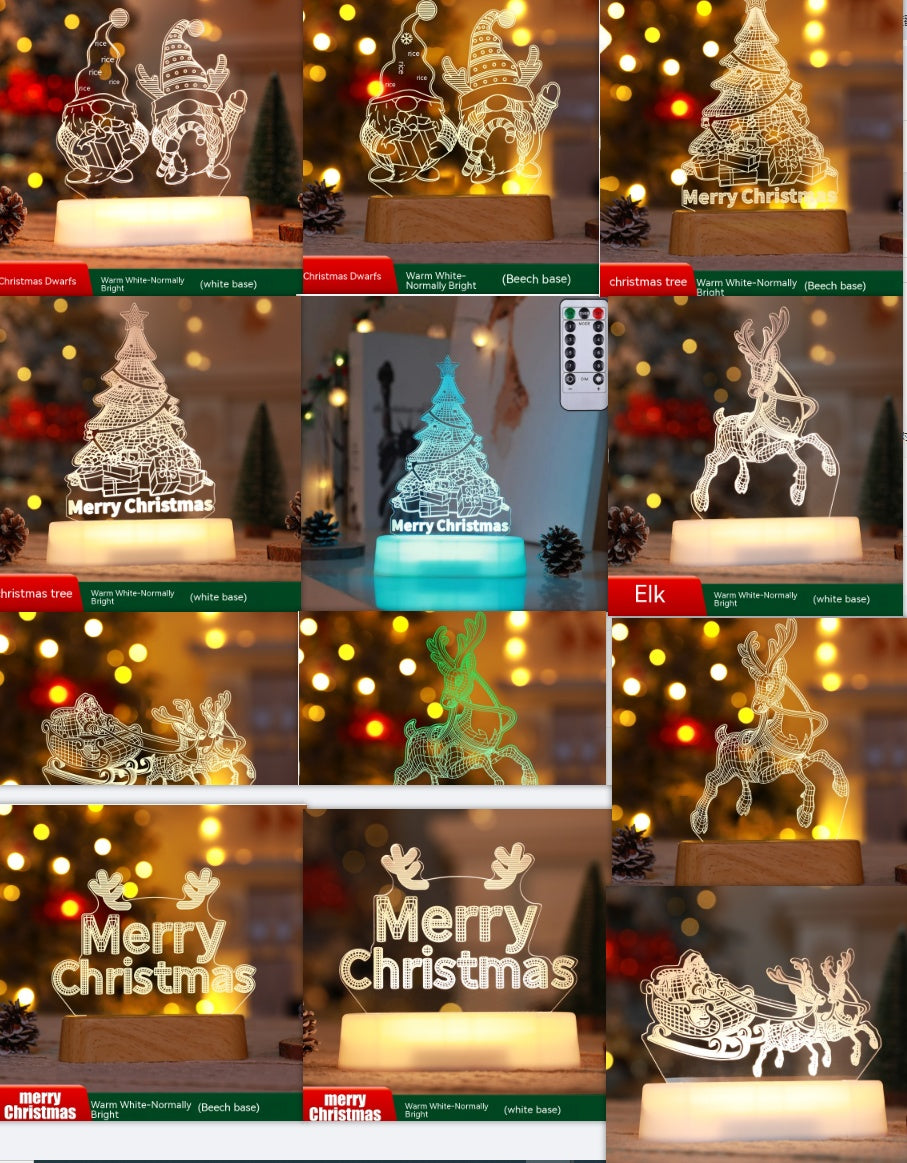 3D Acrylic LED Night Light Christmas Lamp with Warm Glow