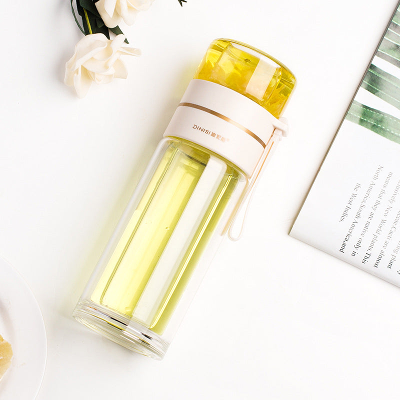 Glass Water Bottle with Tea Infuser, Double Wall Leakproof Flask