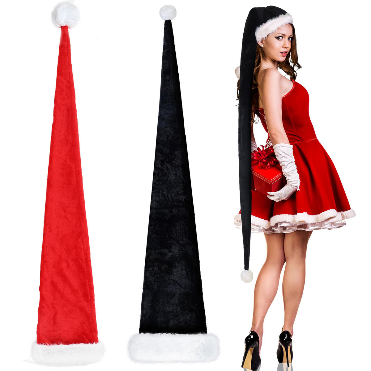 Extra Long Plush Santa Hat in Many Colours 150cm Christmas Cap