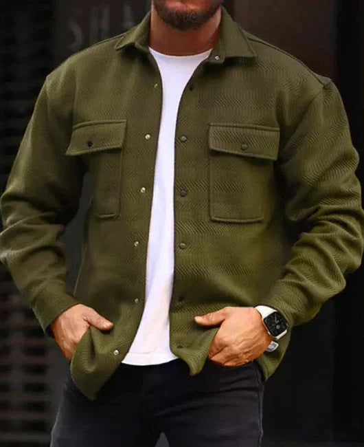 Men's Polo Collar Work Jacket, Smart Casual Coat for Everyday Wear