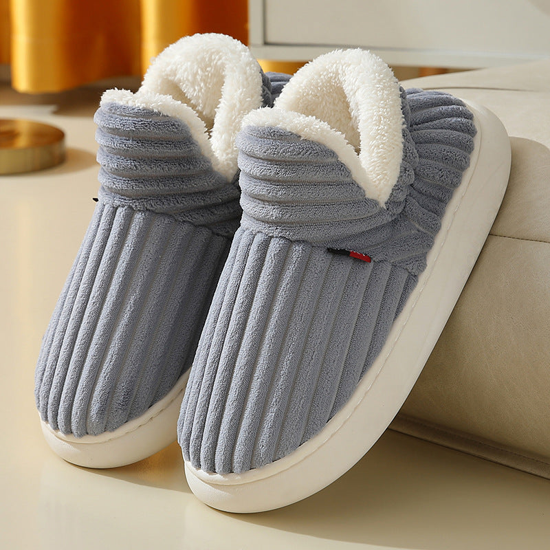 Women's Winter Plush Home Slippers with Striped Soft Sole