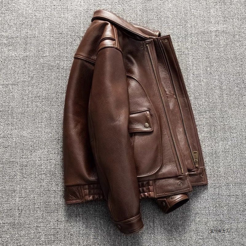 Men's Soft Sheepskin Leather Jacket Coat, Slim Fit Brown
