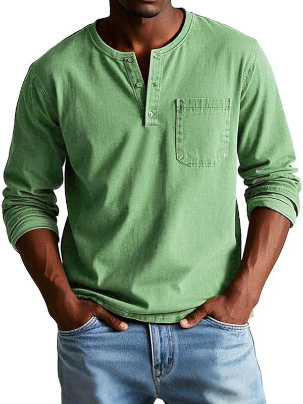 Maglia Henley da uomo a maniche lunghe con abbottonatura