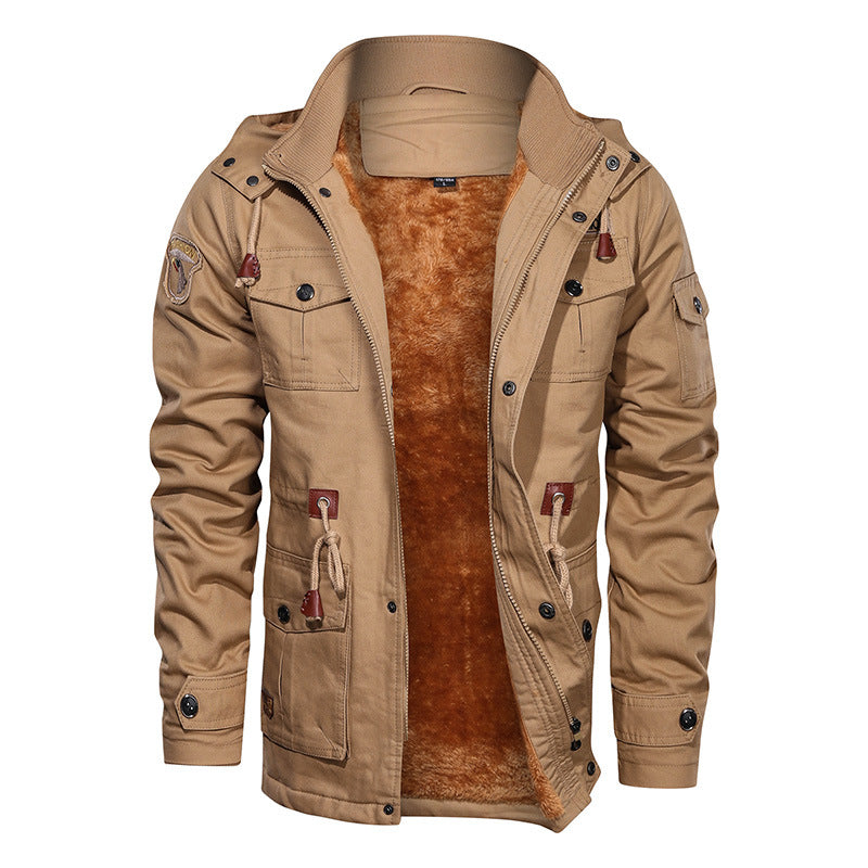 Men's Winter Fleece Hooded Jacket, Warm Thick Outerwear