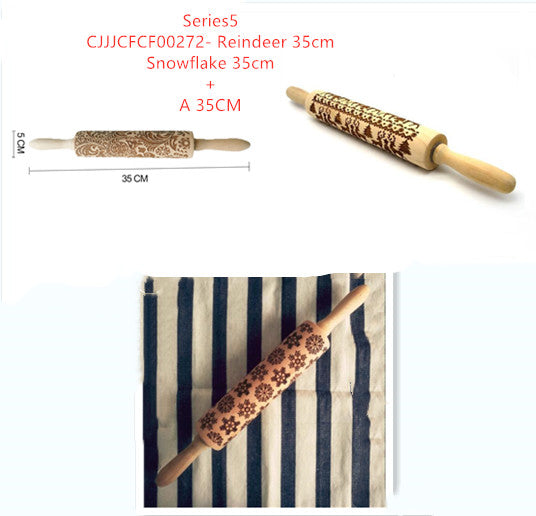 Wooden Christmas Embossing Rolling Pin for Cookies and Dough