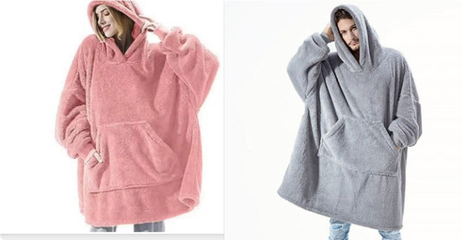 Oversized Fleece Hoodie With Big Pocket, Thick Double-Sided