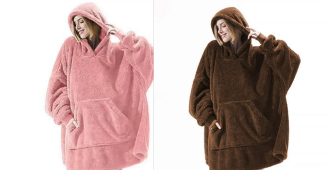 Oversized Fleece Hoodie With Big Pocket, Thick Double-Sided