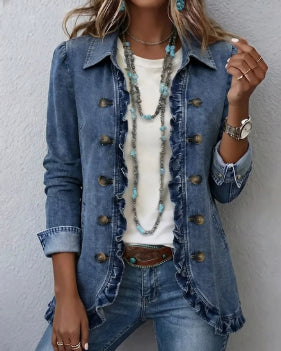 Women's Pleated Lapel Blazer Jacket, Solid Colour Ruffled