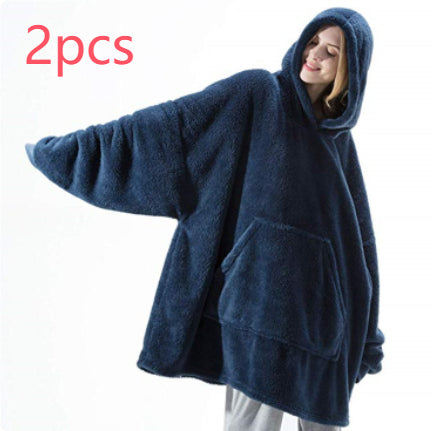 Oversized Fleece Hoodie With Big Pocket, Thick Double-Sided