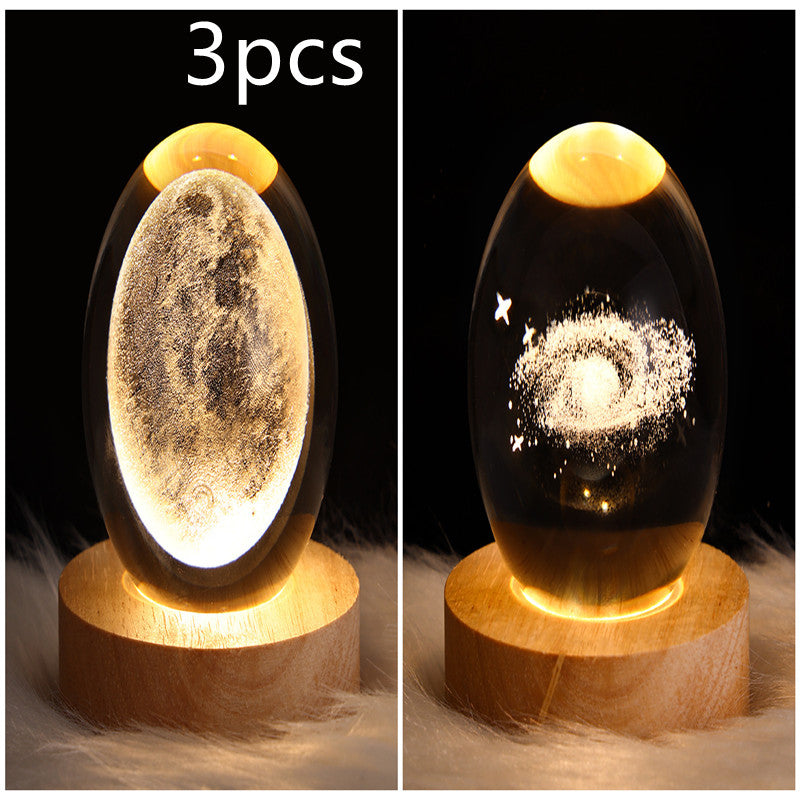 LED Galaxy Crystal Ball Night Light With Solid Wood Base