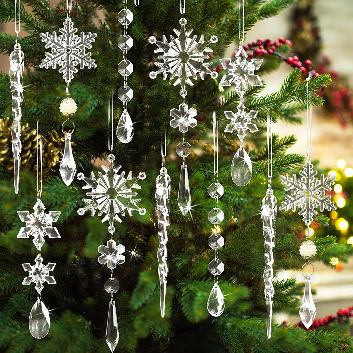 10 Piece Acrylic Ice Strip Christmas Tree Hanging Pendants