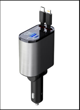 Cargador metálico para coche de 100W con carga rápida USB y Type-C