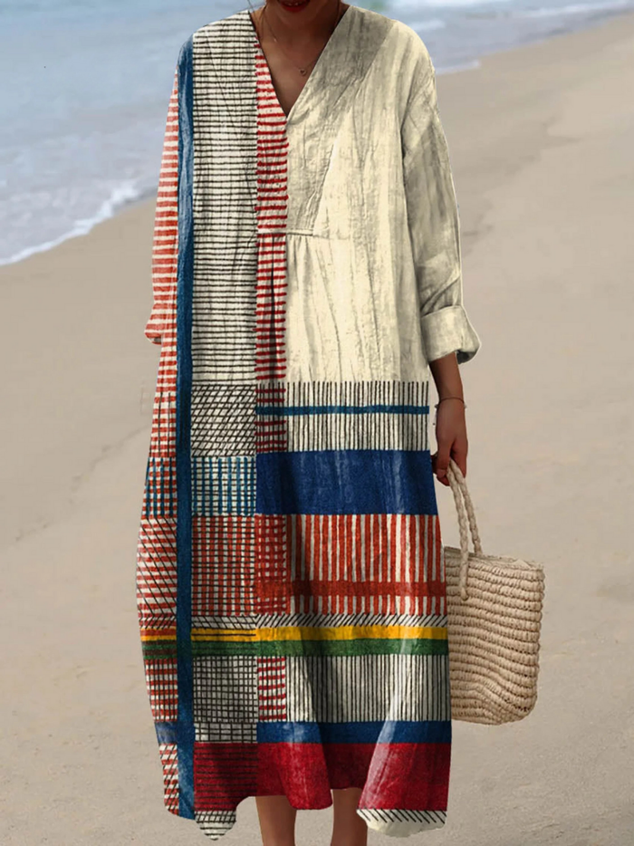 Geneviève | Robe vintage à motif géométrique linéaire