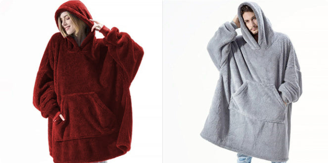 Oversized Fleece Hoodie With Big Pocket, Thick Double-Sided