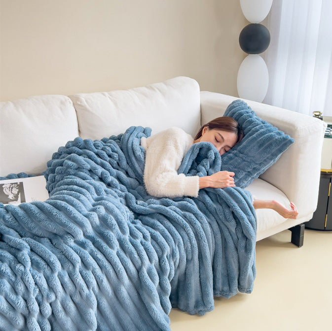 Soft Faux Rabbit Fur Blanket, Thick Bubble Velvet Throw