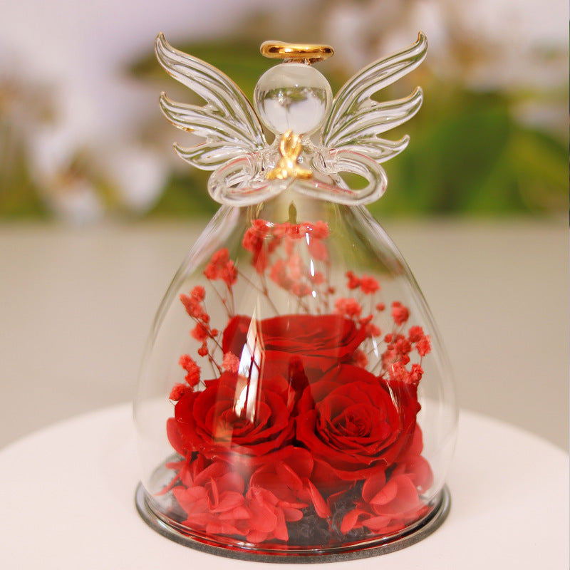 Eternal Flower Angel Gift Box with Glass Cover Dried Rose