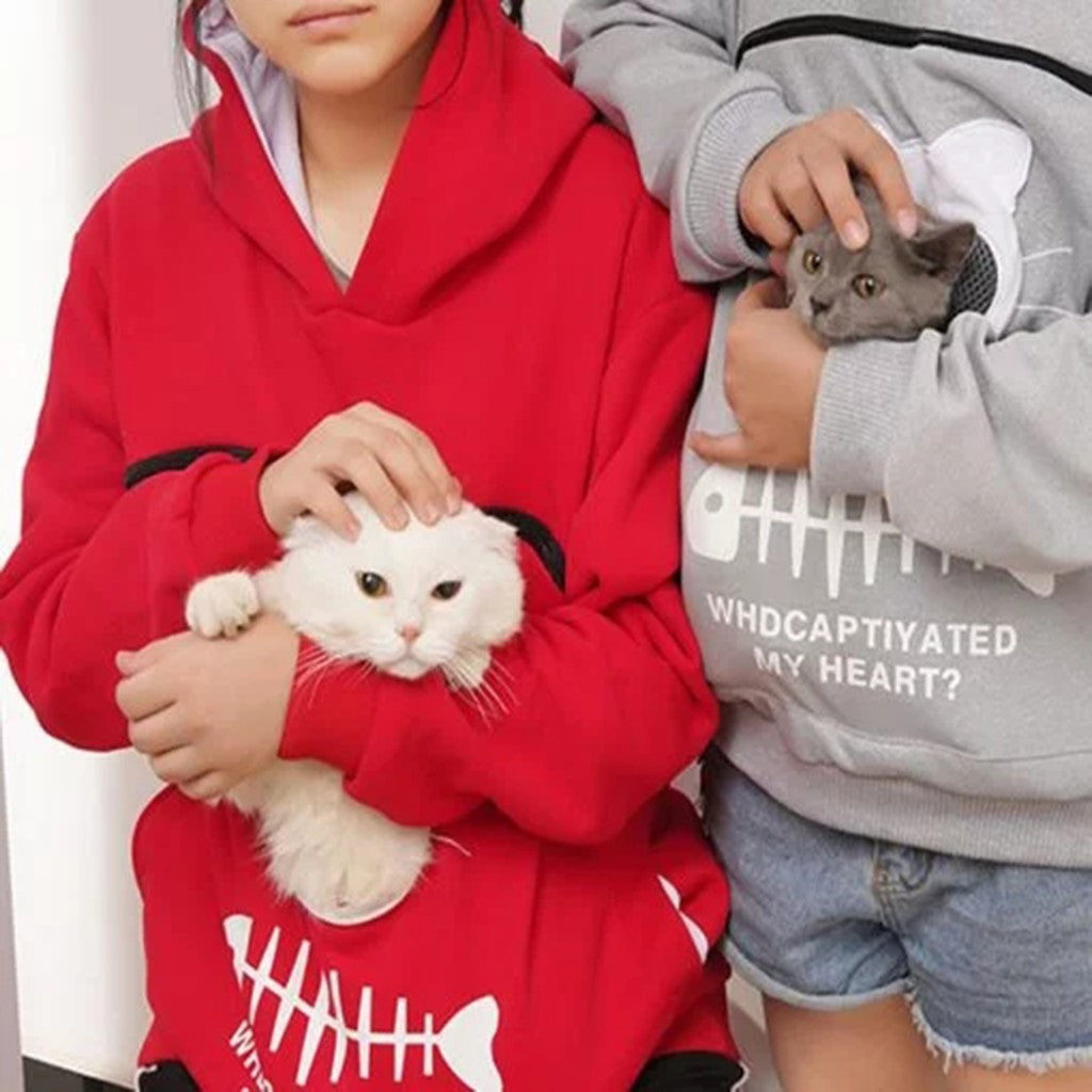 Women's Cat Pocket Hoodie Sweatshirt with Long Sleeves, Cosy Fit