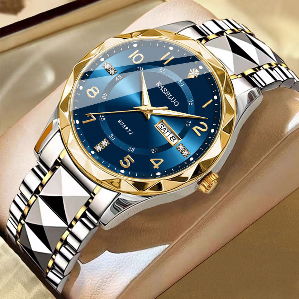 Men's Dual Calendar Luminous Quartz Watch, Waterproof